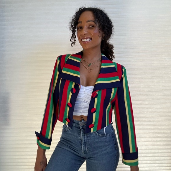 California designs  by Dorothy Samuel Vintage Striped Multicolor Cropped Jacket - Picture 4 of 15